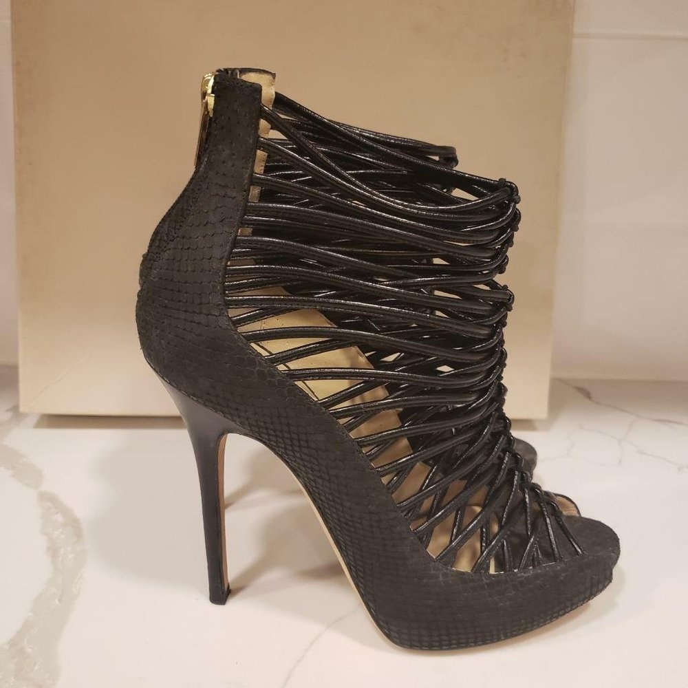 Jimmy Choo QUITO Snake Embossed Caged Strappy Heels Sandals Shoes Bootie